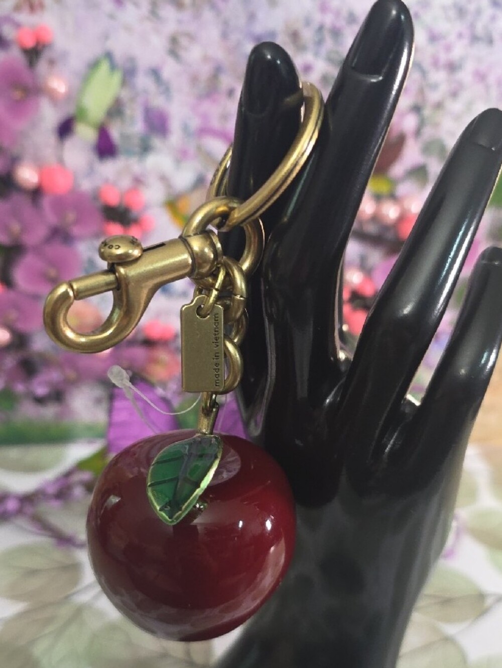 COACH Red Apple Enamel Keyring with Gold Hardware - Picture 3 of 5